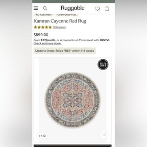 Ruggable “Kamran Cayenne” round washable rug- New!